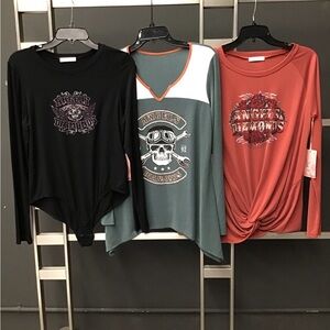 Set of Three Graphic Long Sleeve Tops 3pcs bundle